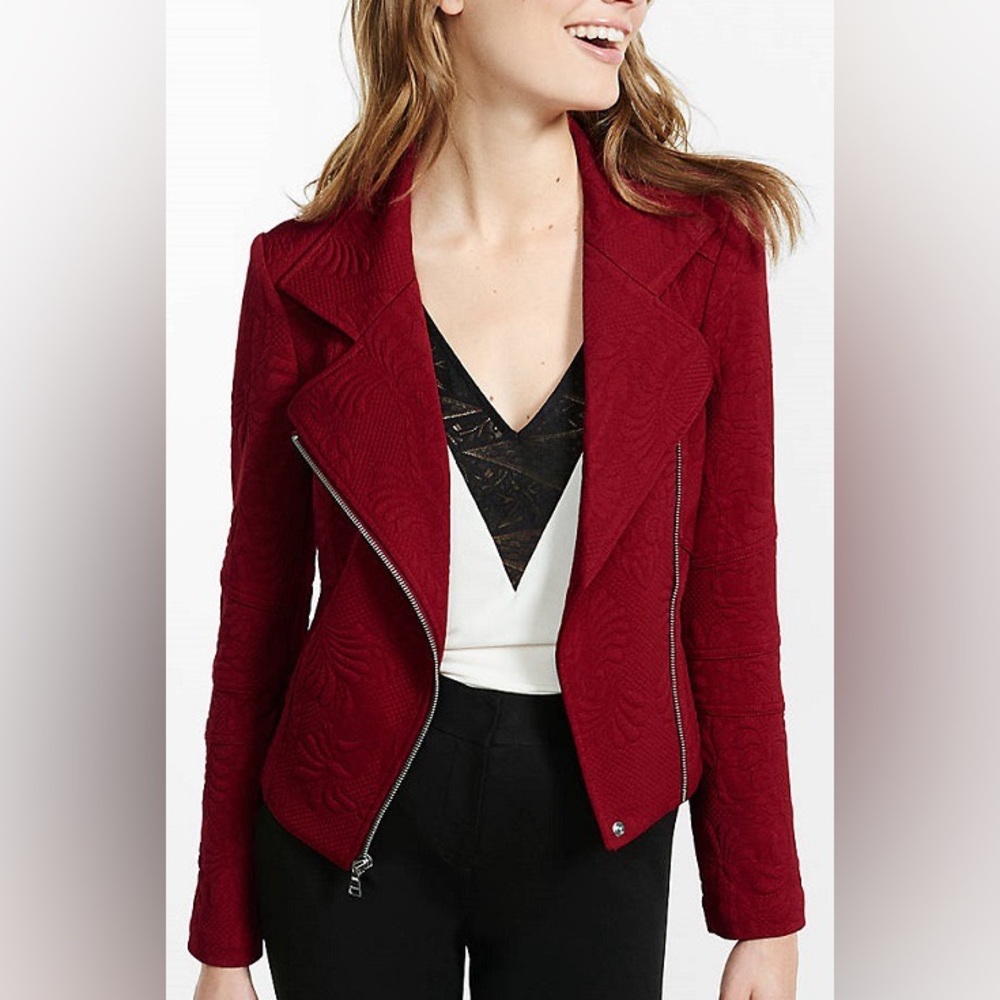 Express Red Embossed Moto Jacket (XS)